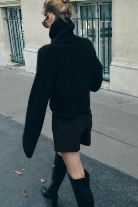 ZARA СВИТЕР ИЗ МЯГКОГО ТРИКОТАЖА, ЧЕРНЫЙ