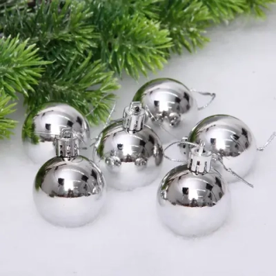 Новогодние шары 4 см (набор 6 шт) «Глянец», серебро
