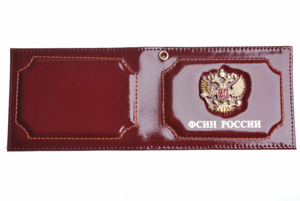 Обложка для удостоверения ФСИН со значком, бордовая