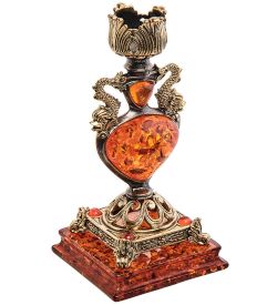 Народные промыслы AM-3047 Подсвечник «Индийский» (латунь, янтарь)