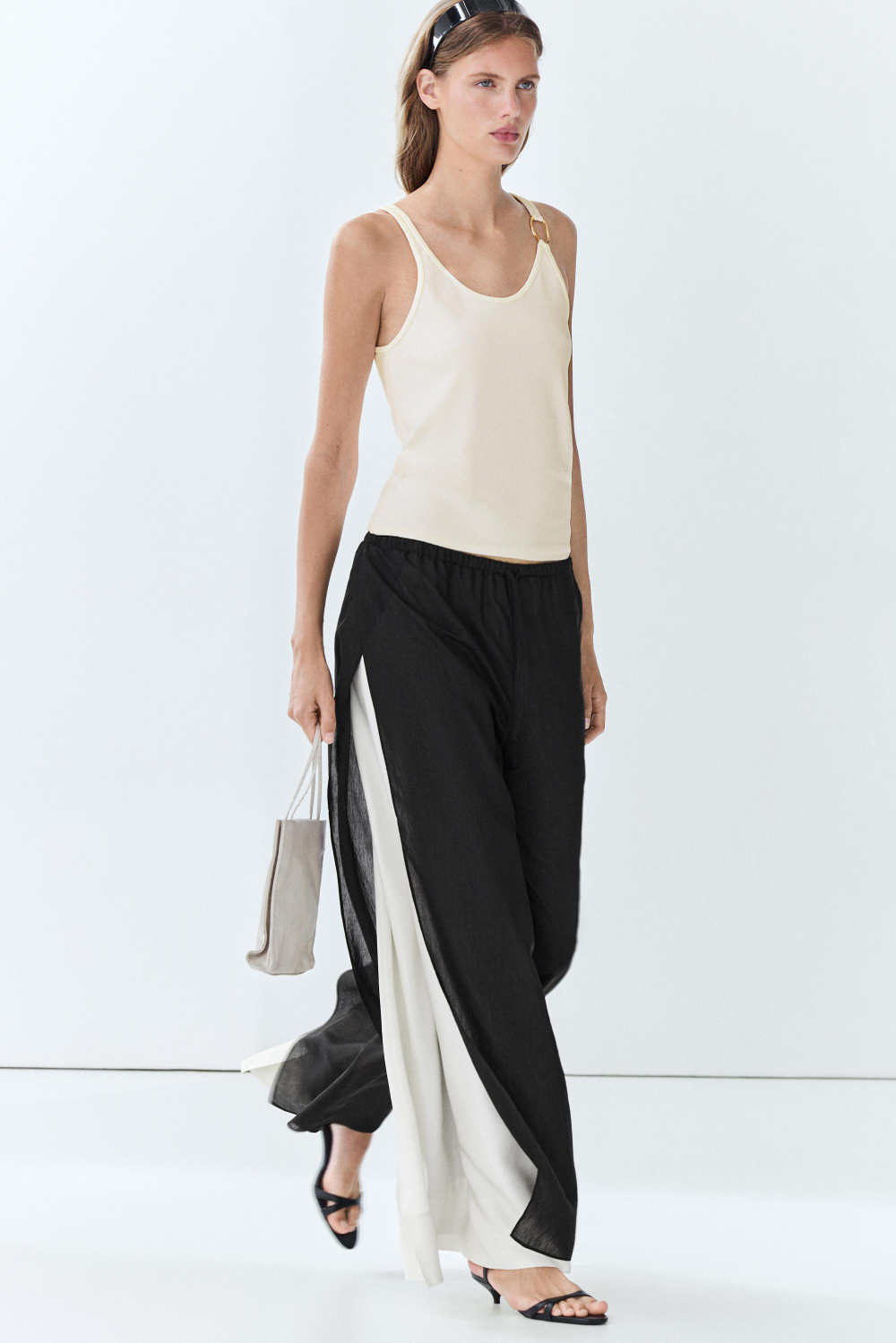 Massimo Dutti Струящиеся широкие брюки Total Look, черный