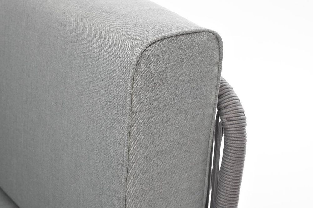 "Канны" угловой модуль плетеный из роупа, каркас алюминий белый шагрень, роуп светло-серый круглый, ткань светло-серая