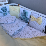 Комплект в кроватку 17 предметов "Мишка с буквами желтый", сатин