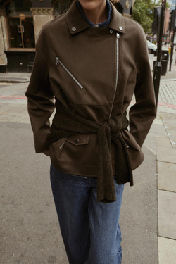 ZARA КУРТКА-КОСУХА ИЗ ИСКУССТВЕННОЙ ЗАМШИ, ХАКИ