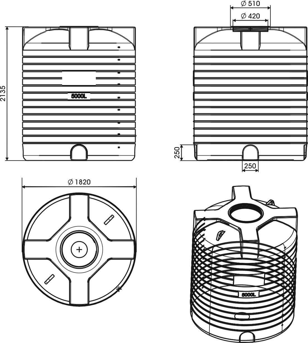 Ёмкость вертикальная Политим 5000 л. вертикальный (1820x1820x2135см;черный) - арт.560907