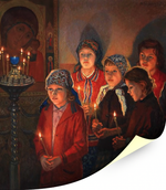 В церкви, художник Богданов-Бельский, картина Настене.рф