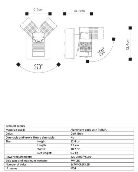 Уличный настенный светодиодный светильник Lucide Bran 27817/07/29