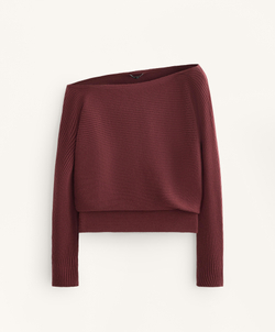 Oysho Вязаный джемпер в рубчик с открытыми плечами, бледно-фиолетовый меланж