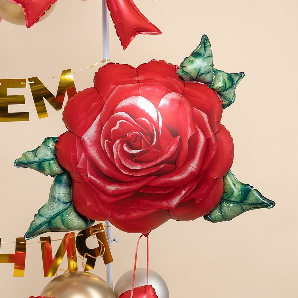 Шар (32''/81 см) Цветок, Акварельная роза, Красный, 1 шт. в уп.