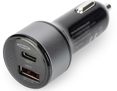 Зарядное устройство в прикуриватель 2 выхода USB + USB-C