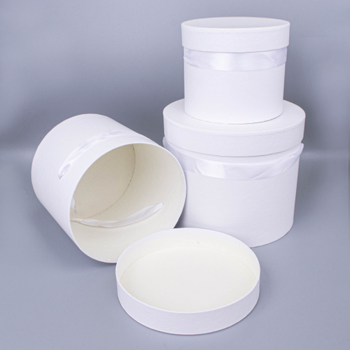 Коробки Тубус Однотонный с лентой. Набор 3 шт. Белый