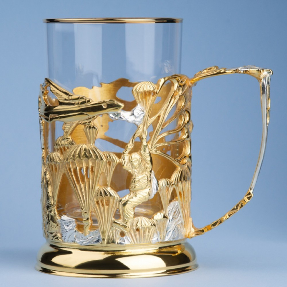 Подстаканник "ВДВ" c золочением и серебрением (художественное литье) в футляре