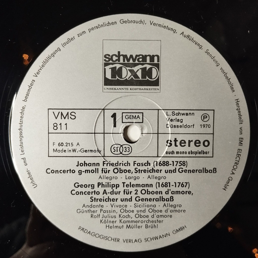 Винтажная виниловая пластинка LP Johann Friedrich Fasch, Georg Philipp Telemann, Die Oboe Meisterhaft Gespielt (Germany 1970)
