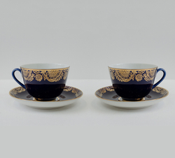 Чайная пара. Фарфор тонкостенный. СССР. ЛФЗ. 70-е г. Кобальт в золочение.
