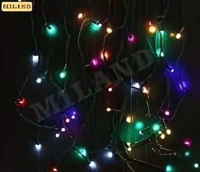 Гирлянда-штора шир.4,2 м, дл. 40 см и 65 см, тёмная нить, 200 разноцветных ламп, 8 реж