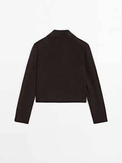 Massimo Dutti Двубортный трикотажный кардиган из 100% хлопка, коричневый