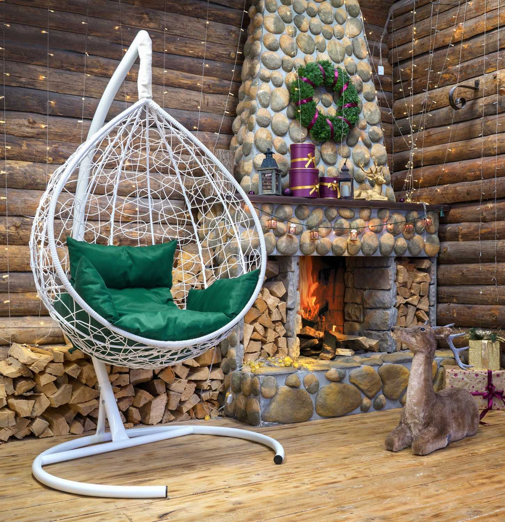 Подвесное кресло-кокон SEVILLA RELAX белое, салатовая подушка (Laura Outdoor)