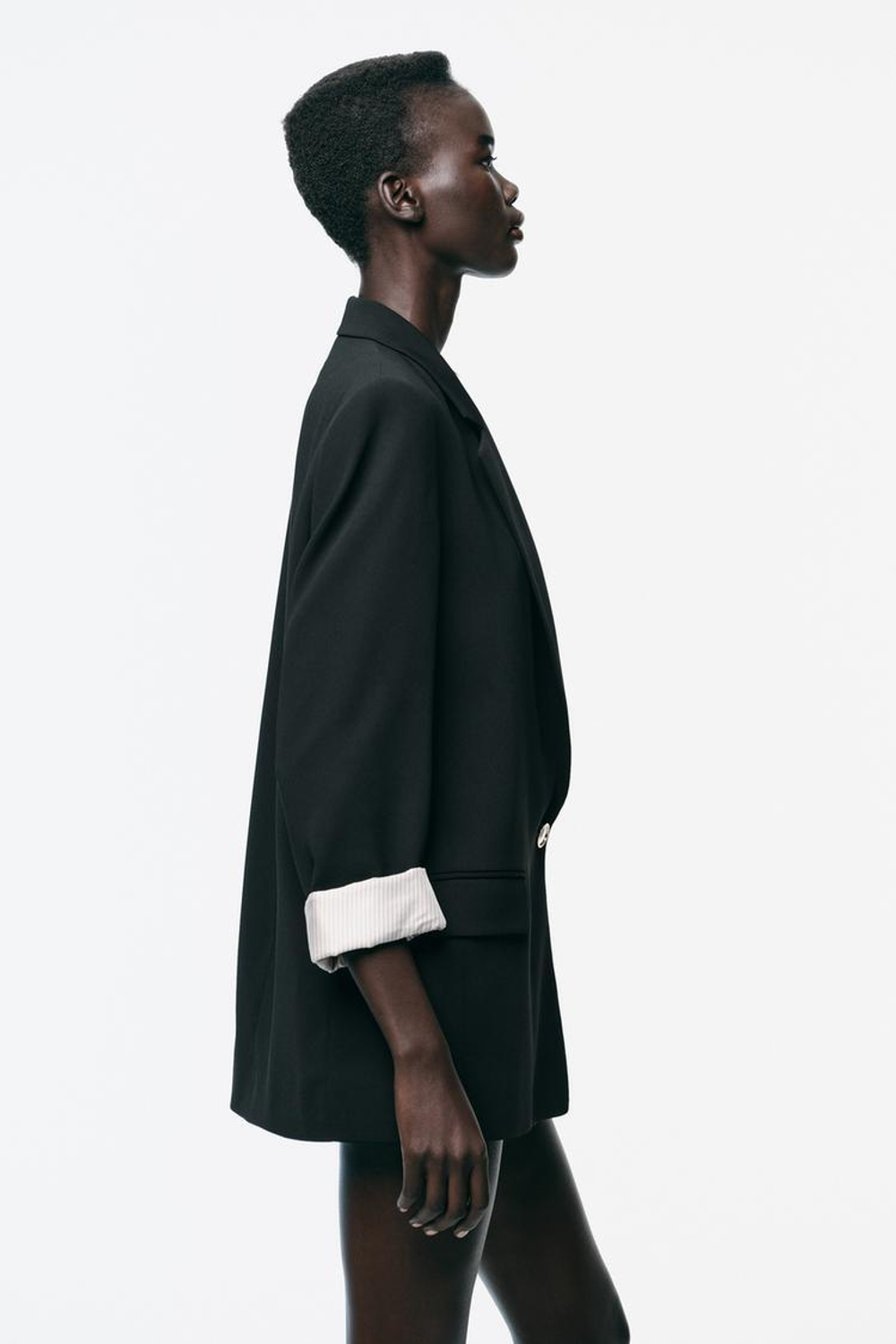 ZARA БЛЕЙЗЕР С МАНЖЕТАМИ С ПРИНТОМ, ЧЕРНЫЙ