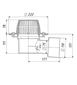 Воронка для балконов и террас c горизонтальным выпуском 110/75 ТП-80.3
