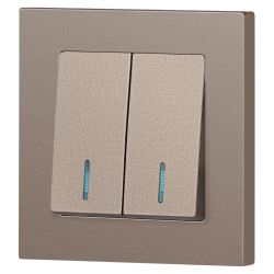 Выключатель Intro Accent 6-105-08 двойной с подсветкой, 10А-250В, IP20, СУ, AL/CU, бронза | Intro