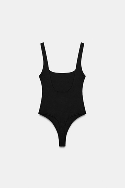 ZARA ЭЛАСТИЧНОЕ БОДИ С КВАДРАТНЫМ ВЫРЕЗОМ, ЧЕРНЫЙ