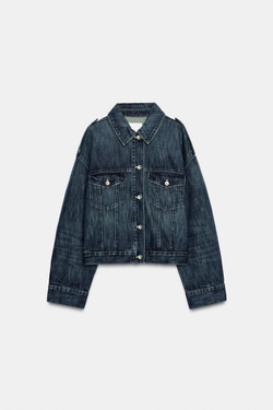 ZARA ДЖИНСОВАЯ КУРТКА TRF С ХЛЯСТИКАМИ, МОРСКОЙ СИНИЙ