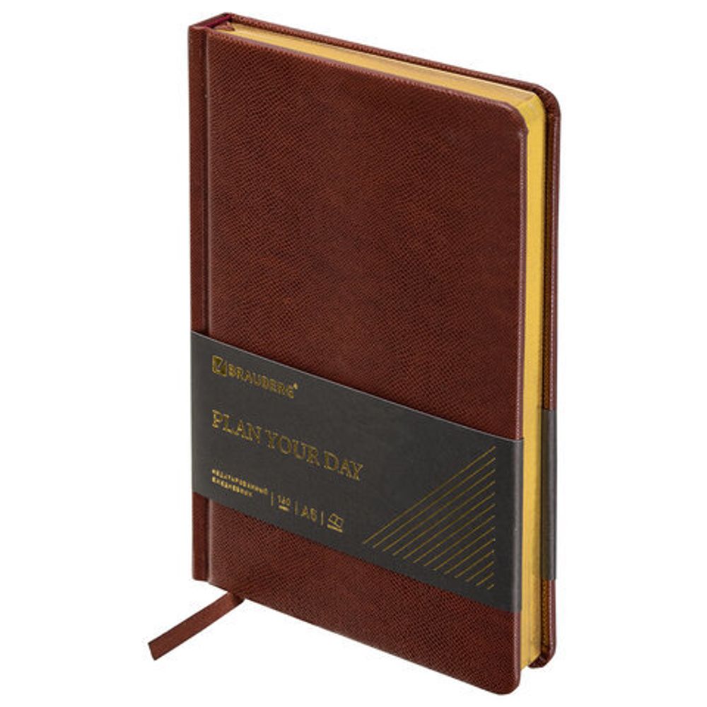 Ежедневник недатированный А5 138х213 мм BRAUBERG "Iguana" под кожу, 160 л., темно-коричневый, 125090