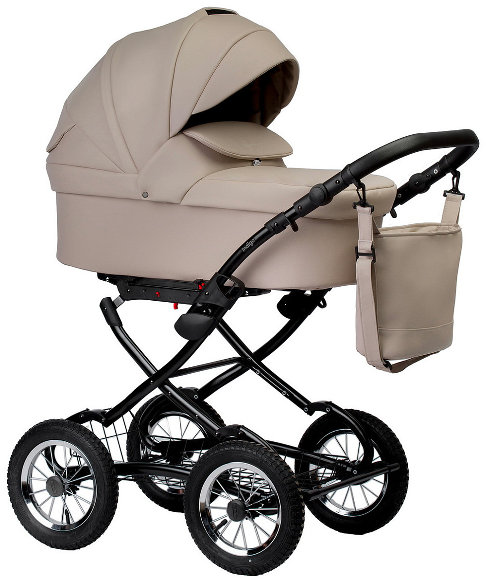Детская коляска Indigo Barbara Eco Classic 3 в 1 с автокреслом Avionaut Cosmo Black Be02 св.бежевая кожа