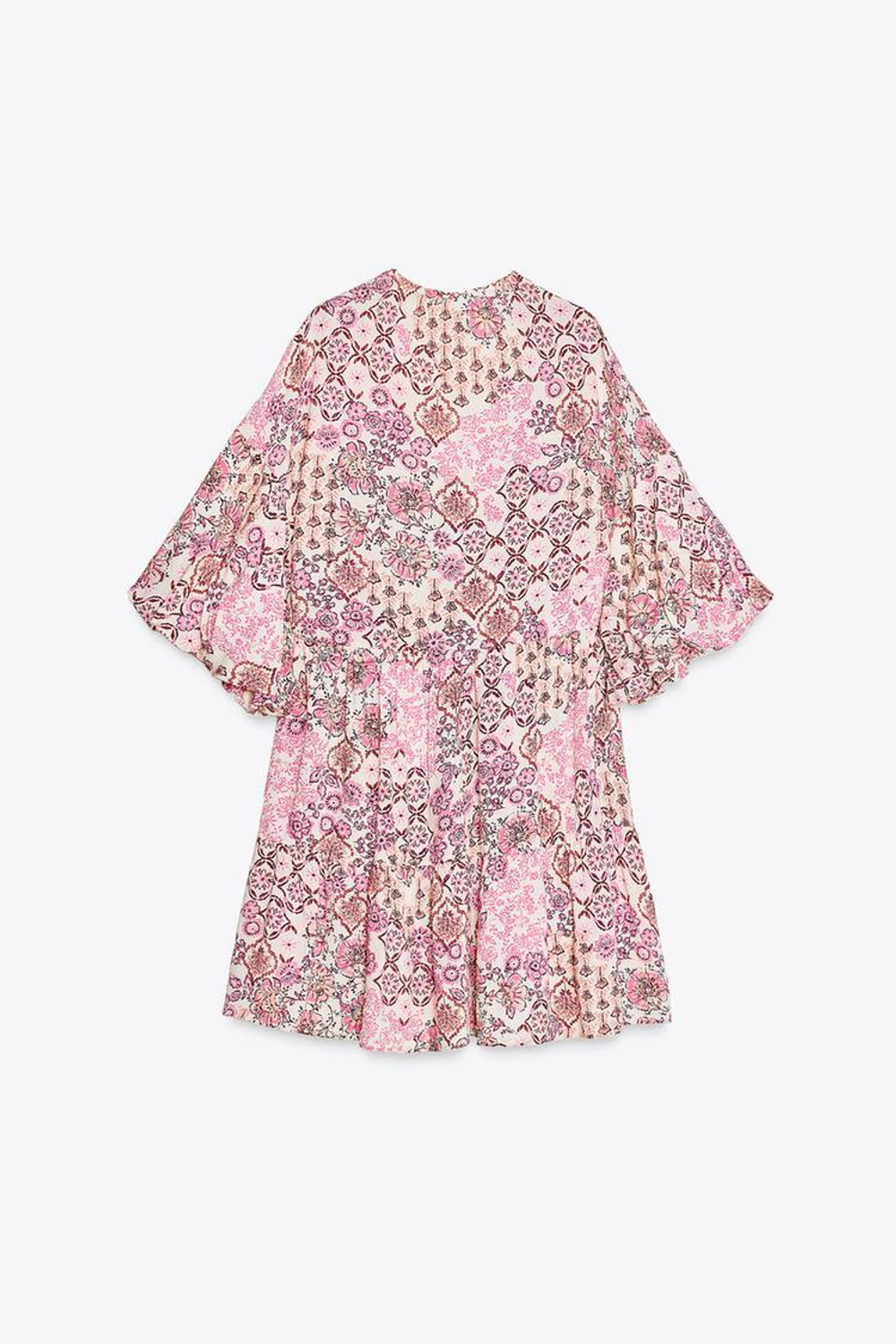 ZARA ПЛАТЬЕ ИЗ ТКАНИ С ПРИНТОМ С ОБЪЕМНЫМИ РУКАВАМИ, РАЗНОЦВЕТНЫЙ