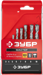 ЗУБР Мастер 8 шт: d 3-4-5-6-7-8-9-10 мм набор сверл по бетону