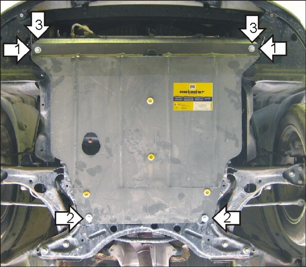 Усиленная защита Motodor картера двигателя, кпп. 2 мм, сталь. для Pontiac Vibe 2002-2008,Toyota Spacio 2002-2004,Toyota Matrix 2004-2007,Toyota Matrix 2001-2004 арт.04002