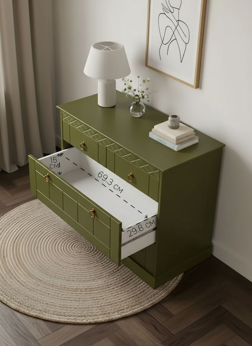 Комод 76,5х78,8х36,5 Индра, с ящиками для вещей, МДФ, оливковый, Dipriz