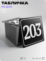 Адресная табличка с номером дома 203, на фасад и забор, черная, 25х25 см, Айдентика Технолоджи