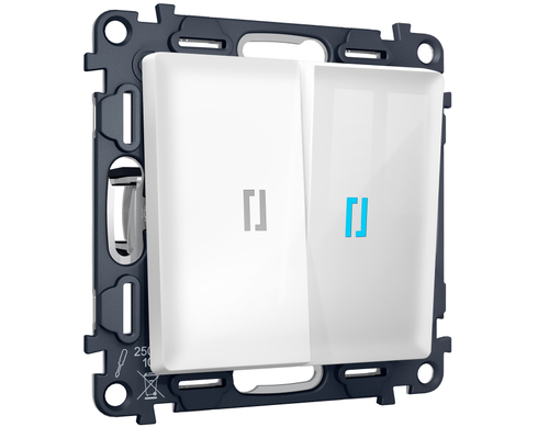 MA104060 Комплект механизма 2-кл выключателя с самовозвратом с подсветкой 10000K ALFA Белый глянец QUANT (AP1040, VM129, G17B)