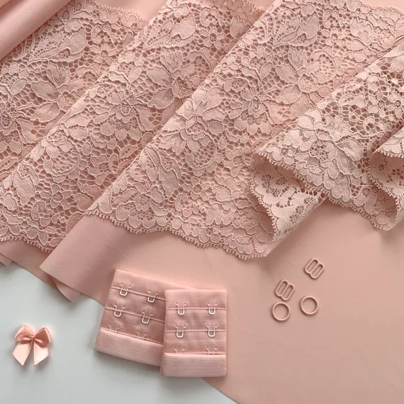 Кружево эластичное персик светлый 22 см, Китай