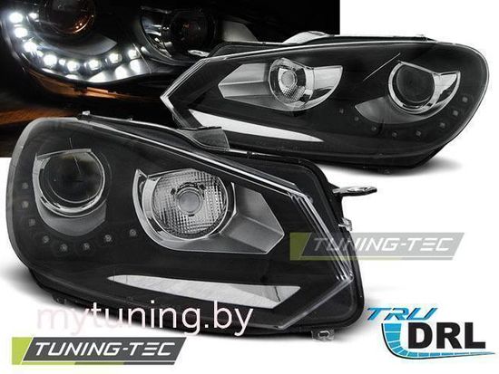 Передние фары VW Golf 6 daylight tru drl black