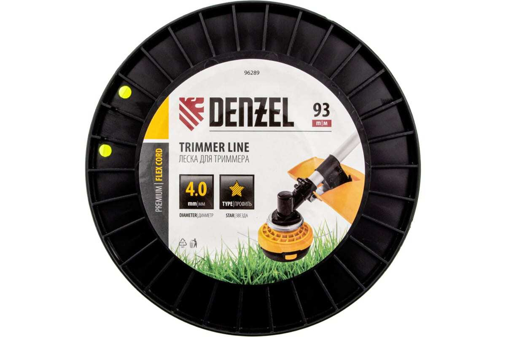 Леска FLEX CORD звезда 4 мм, 93 м, на DIN катушке для триммера Denzel 96289
