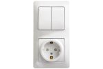 Schneider Electric Glossa Белый Блок: розетка с заземляющими контактами со шторками и 2-клавишный выключатель IP20 скрытая установка GSL000174