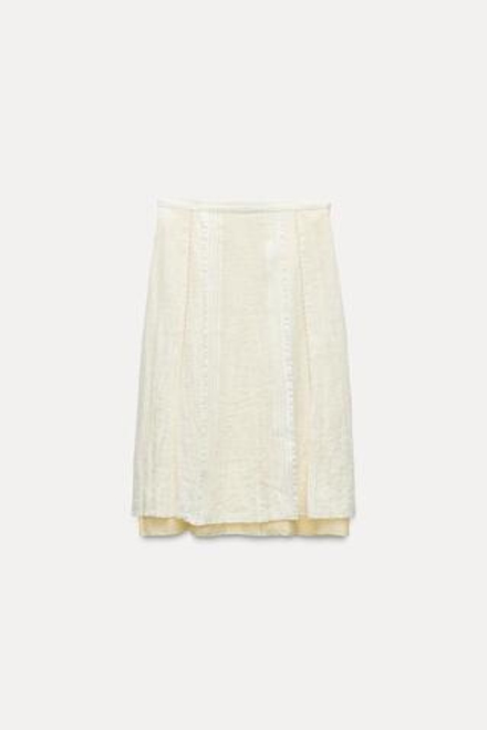 ZARA ЮБКА МИДИ ИЗ СМЕСОВОГО ЛЬНА — ZW COLLECTION, ЭКРЮ