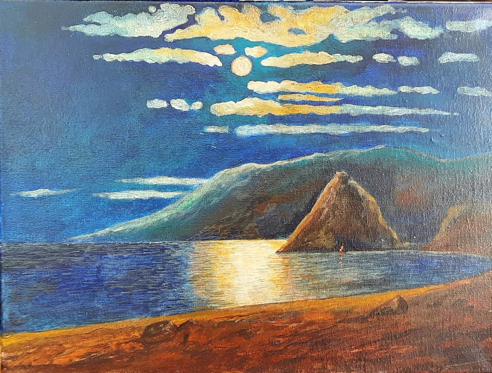 И. Сулковский. Холст, темпера. "Лунная ночь" 30х40 см
