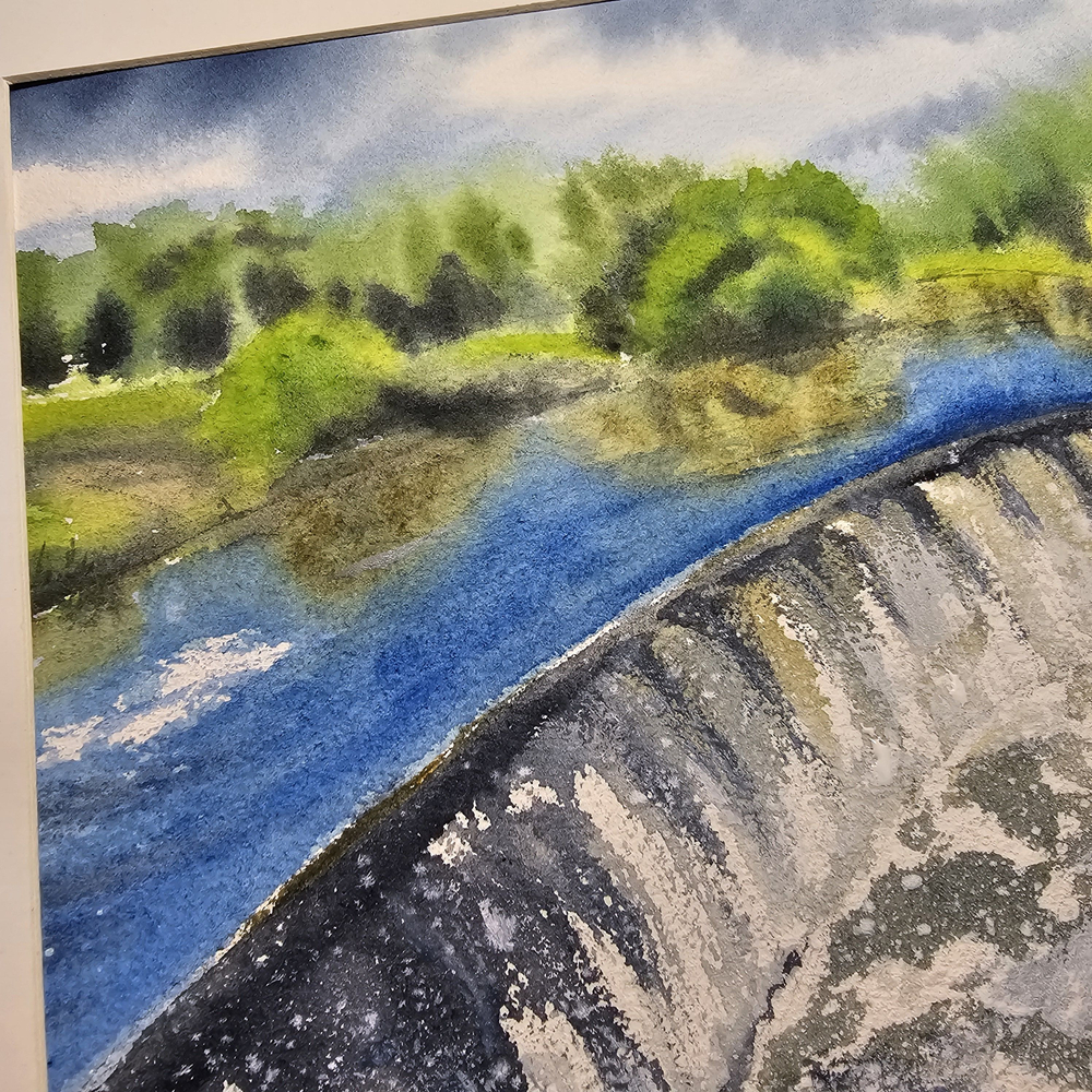 Картина авторская акварельная в паспарту 30х40 см на стену для интерьера "Сельская ГЭС. Ярополец"