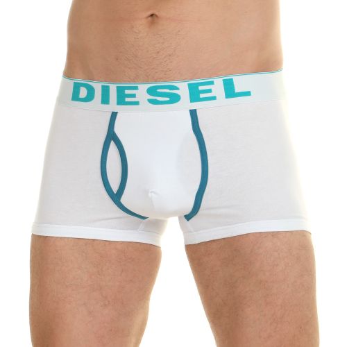 Мужские трусы боксеры белые с бирюзовыми буквами Diesel