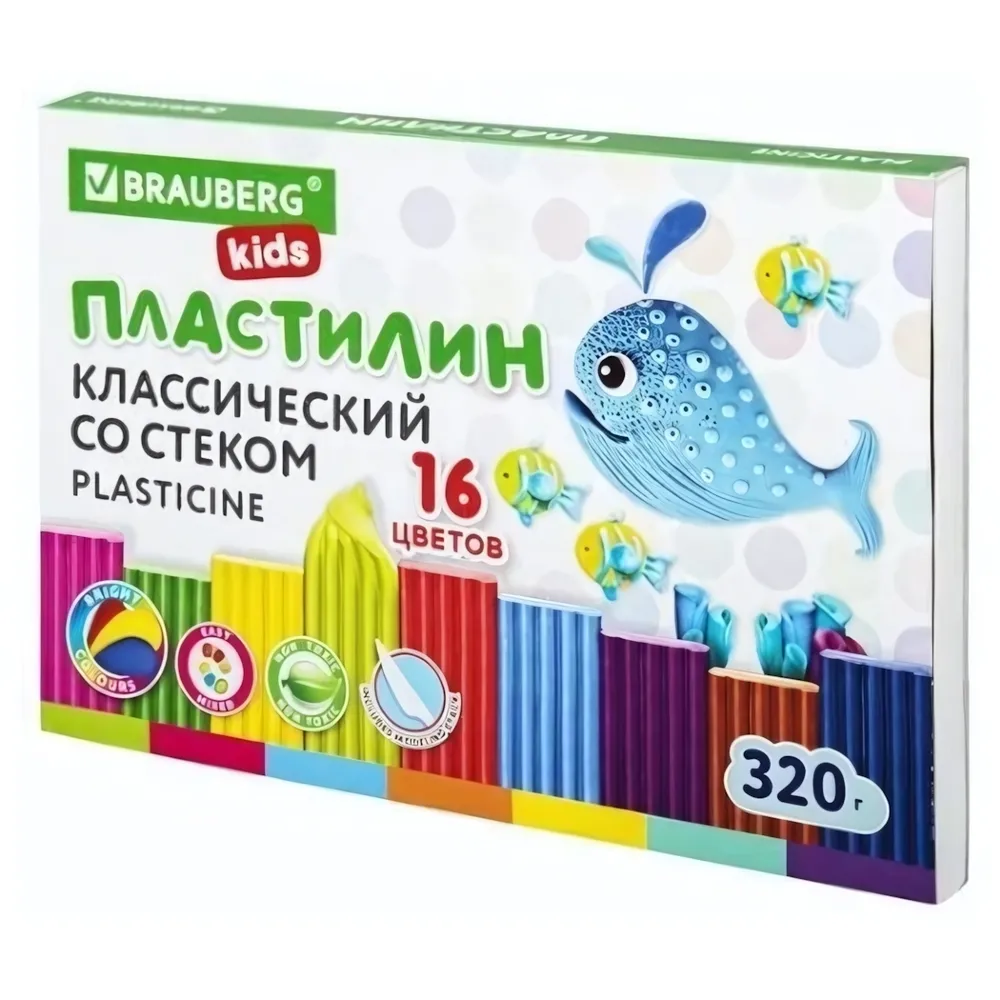 Пластилин классический 16цв 320г Brauberg Kids (1/10)