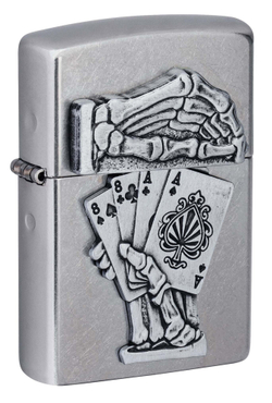 Зажигалка Zippo Dead Mans Hand с покрытием Street Chrome, латунь/сталь, серебристая, 38x13x57 мм