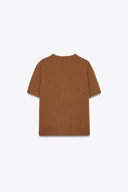 ZARA ТОП ИЗ 100% ШЕРСТИ С КОРОТКИМИ РУКАВАМИ, РЫЖЕВАТО-КОРИЧНЕВЫЙ