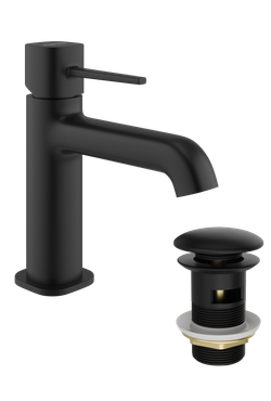 Смеситель для раковины STWORKI Эстерсунд S31010BK + донный клапан SW-001BK черный матовый