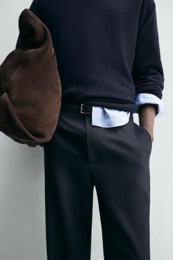 ZARA ПРЯМЫЕ БРЮКИ ИЗ 100% ШЕРСТИ, МОРСКОЙ СИНИЙ