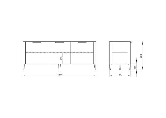 Тумба Type oak 3 двери ширина 180 см (серый)