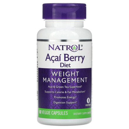 Суперфуды Natrol, Acai Berry Diet, для коррекции веса, 60 вегетарианских капсул