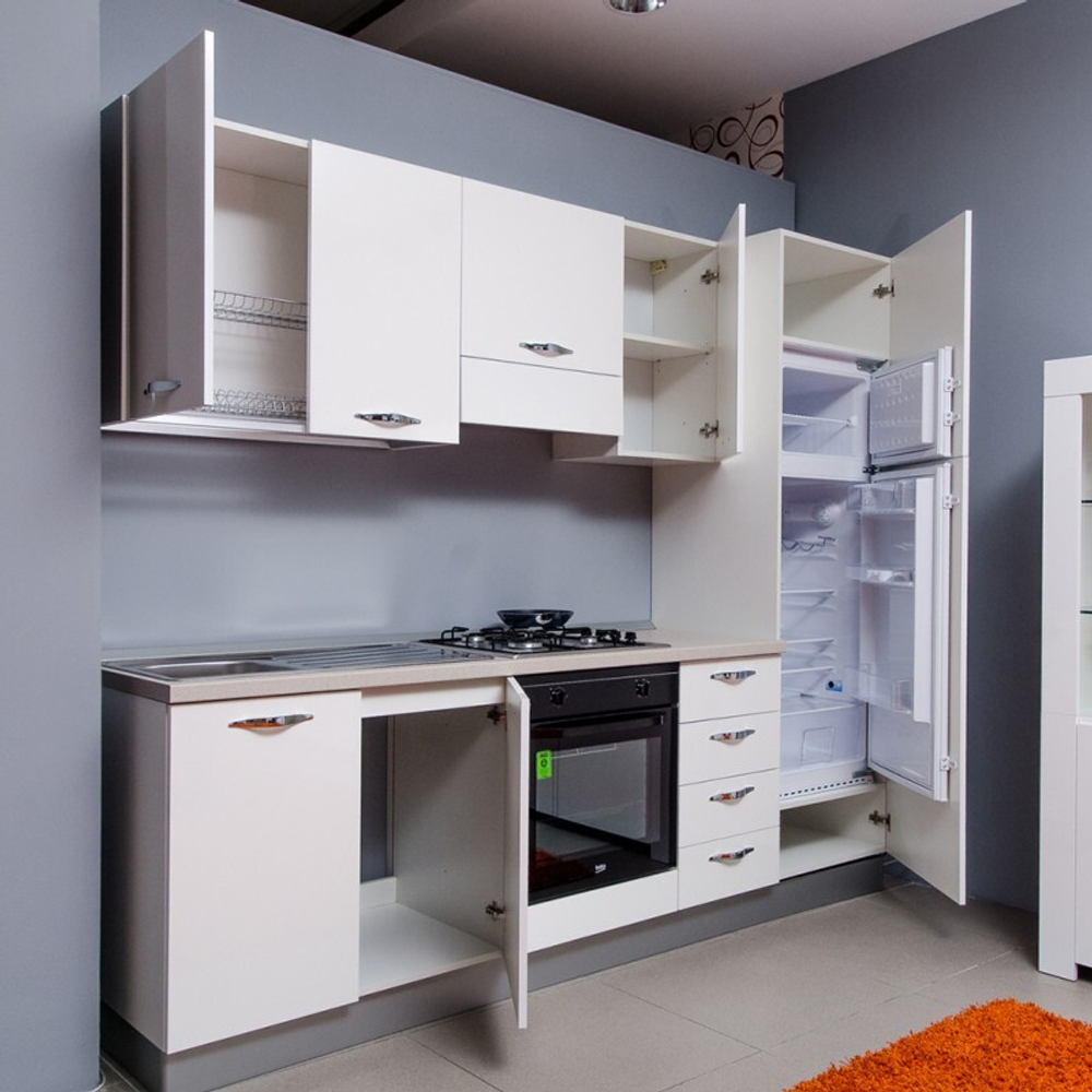 Кухонный комплект MOBILTURI Eva из 7 предметов, 255x60x216, правый разворот, глянцевый белый, AEVA25502DX